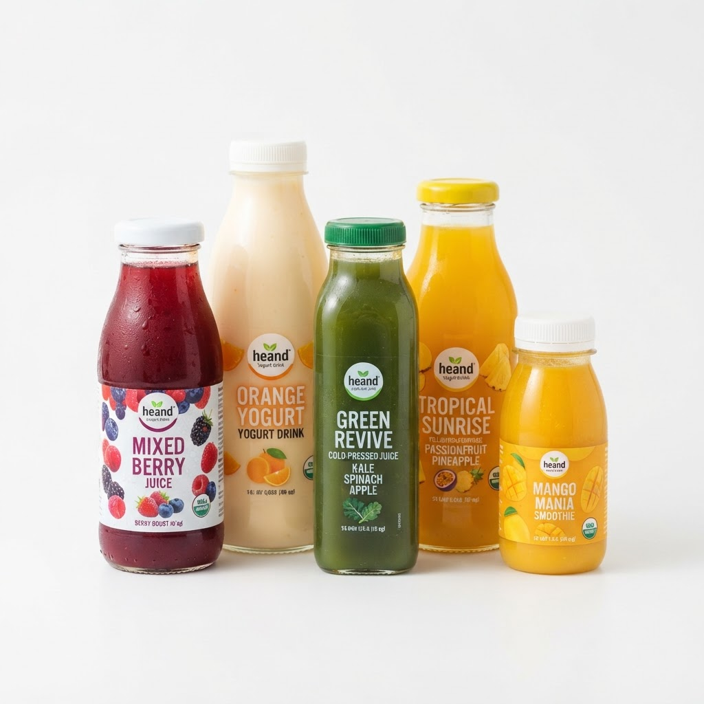 Assorted juice and yogurt drink bottles on special discount